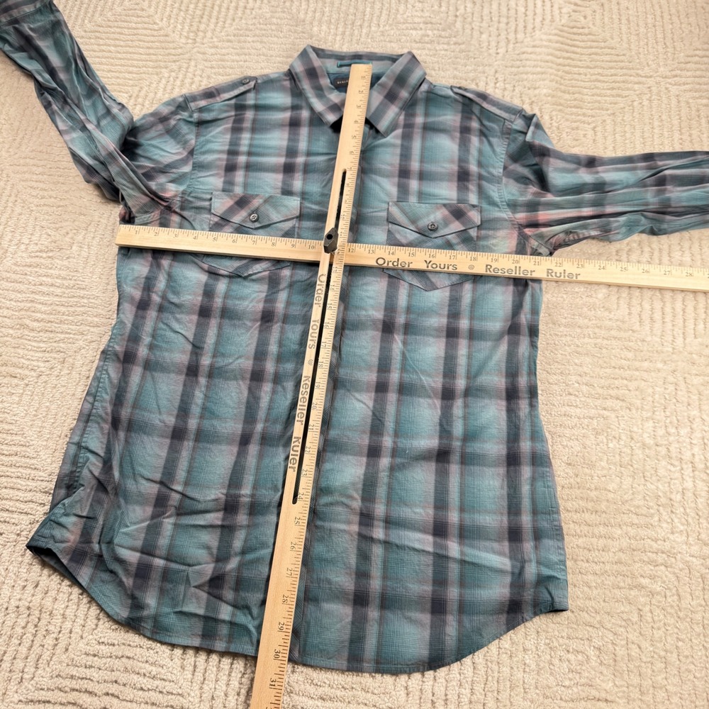 Banana Republic Button Down Shirt Men L Plaid Slim Grunge Indie Preppy Military - Picture 4 of 13